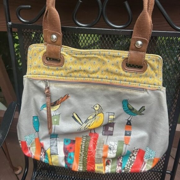 FOSSIL Key-Per Coated Canvas BIRD Design Medium Purse Shoulder Bag - Picture 9 of 10